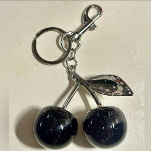 🍒NEW Cherry Bag Charm/ Keychain Sparkly Black & Silver Cherries